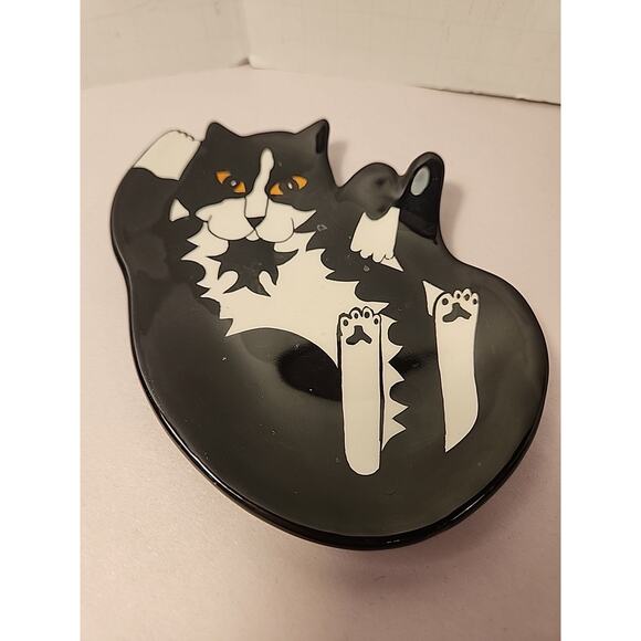 Cats By Nina Trinket Tray Plate Tuxedo Kitten Ceramic 5.75x4 inch - Picture 1 of 5
